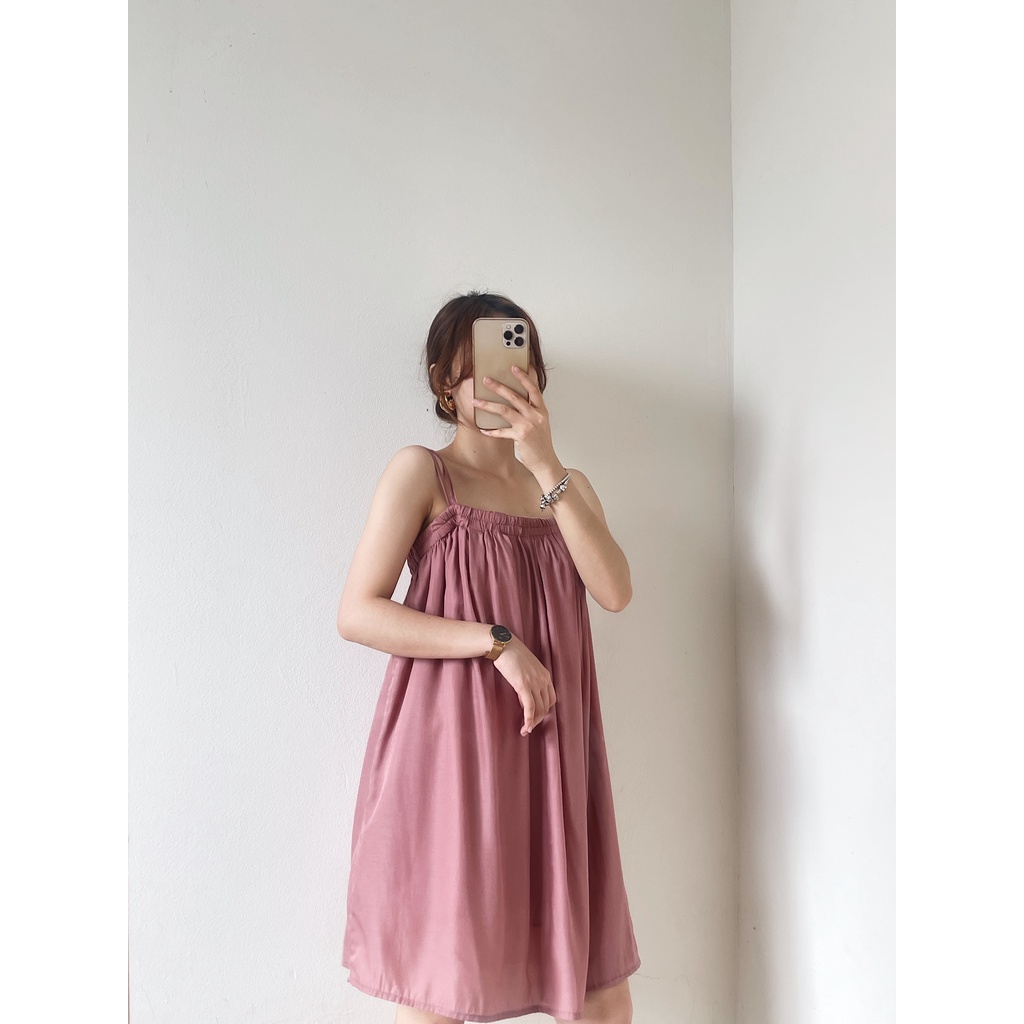 Váy dây Rosie freesize lụa hồng cháy hai lớp Harriet