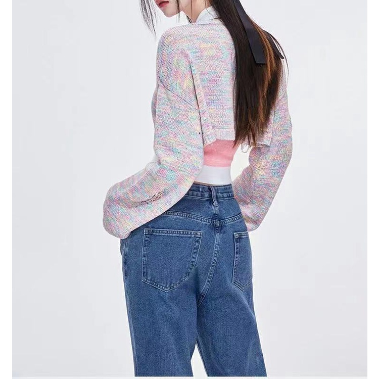 Áo Khoác Len Dệt Kim Hai Mảnh Dáng Ngắn Thời Trang