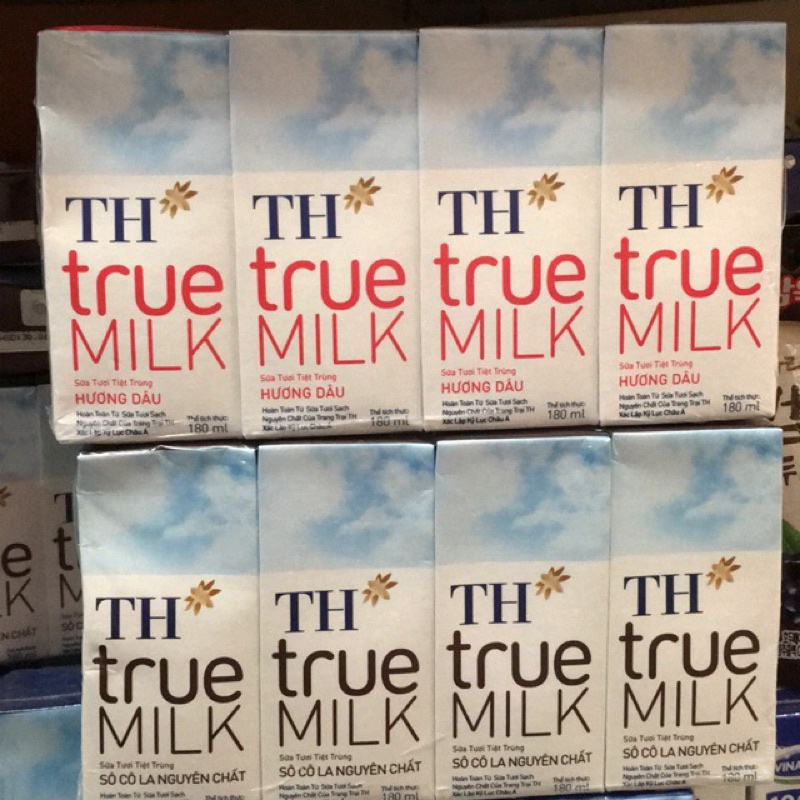 Sữa tươi Th  Sữa Tươi TH True Milk Vị Dâu/ Socola Lốc 4 hộpx180ml