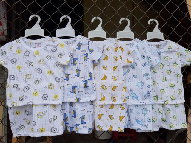 Combo 5 bộ cotton giấy cộc tay cúc vai size 4-15kg.