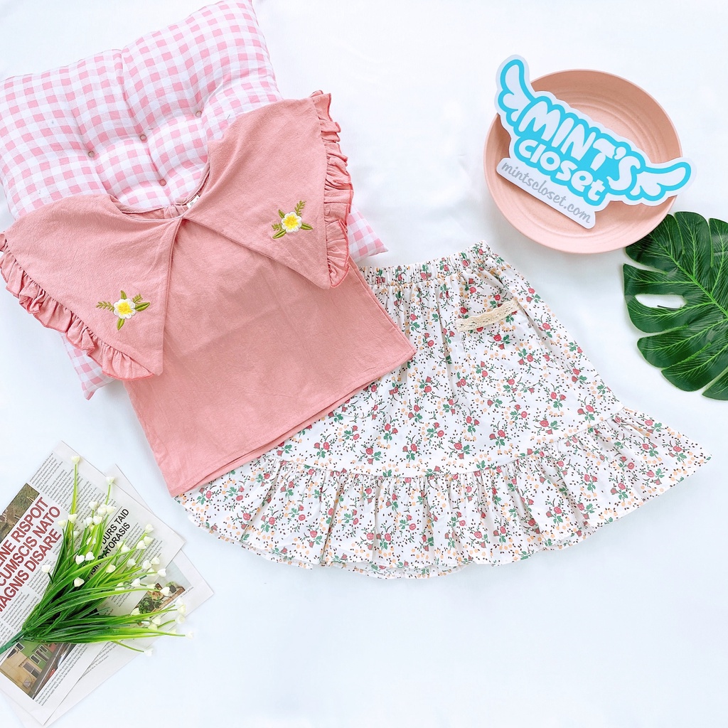 Set váy bé gái áo bèo chân váy hoa dễ thương MINTSCLOSET Mint's Closet tay ngắn 2 3 4 5 6 tuổi - GS1068