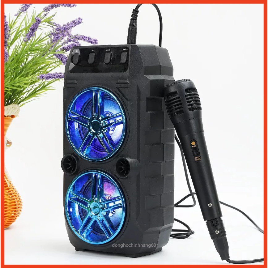 Loa Bluetooth Karaoke Mini Kèm Mic Hát Karaoke Có Dây Đèn Led Hỗ Trợ USB Và Thẻ Nhớ - Loa Kẹo Kéo Đi Phượt