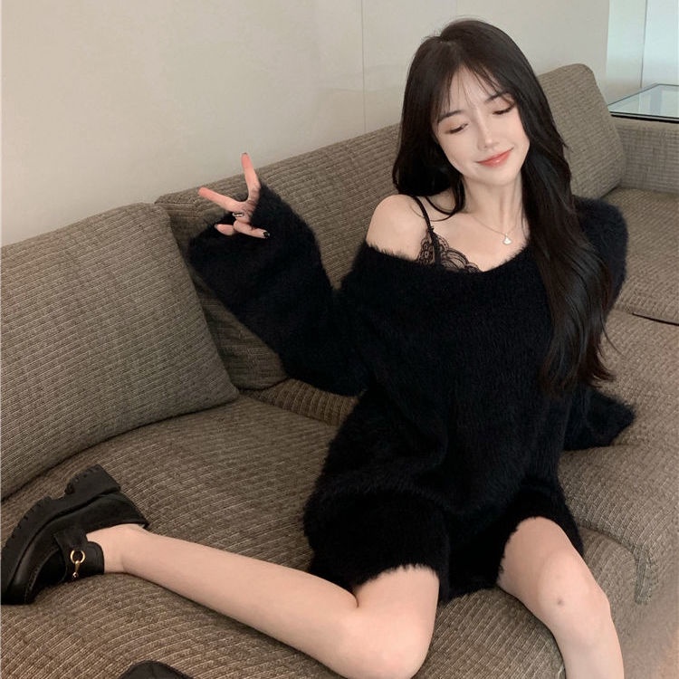 Áo Sweater Tay Dài Dáng Rộng Hở Vai Quyến Rũ Trẻ Trung Cho Nữ