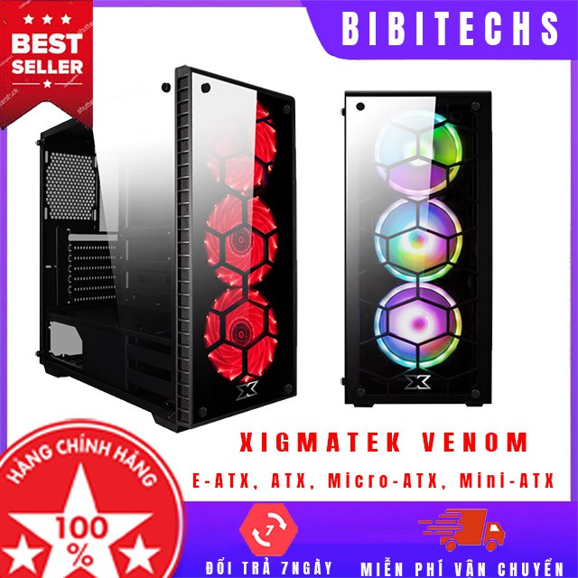 [ Chính hãng ] Vỏ case xigmatek Venom ⚡ Freeship ⚡ case máy tính E-ATX 2 mặt kính cường lực - BiBiTechs