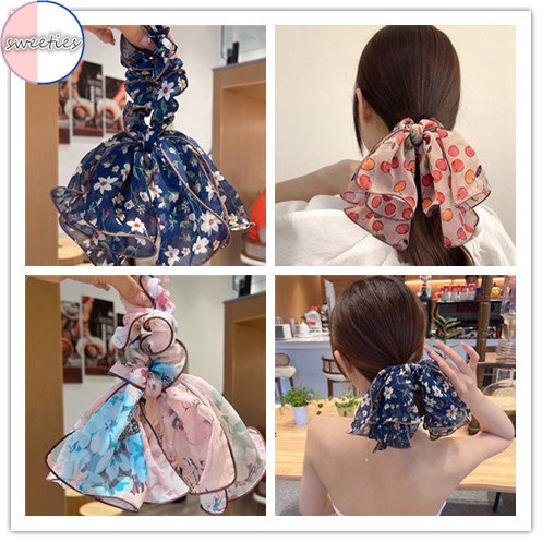 Dây Cột Tóc Ruy Băng Co Giãn In Họa Tiết Hoa Thời Trang Cổ Điển Cho Nữ