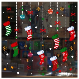 Decal trang trí Noel - Rèm tất đỏ