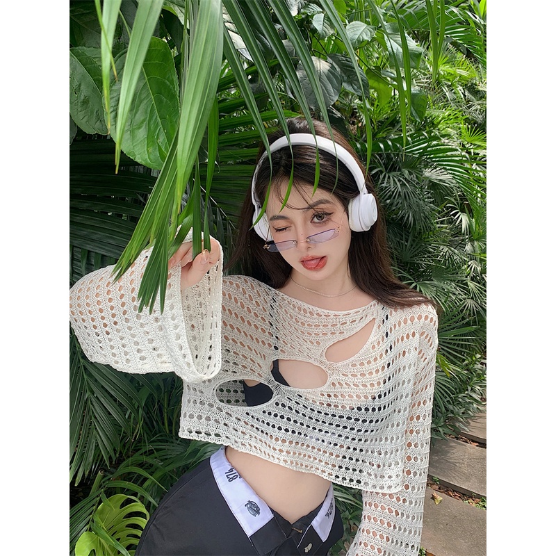 Áo Croptop Tay Dài Dáng Rộng Thời Trang Mùa Hè Quyến Rũ Cho Nữ