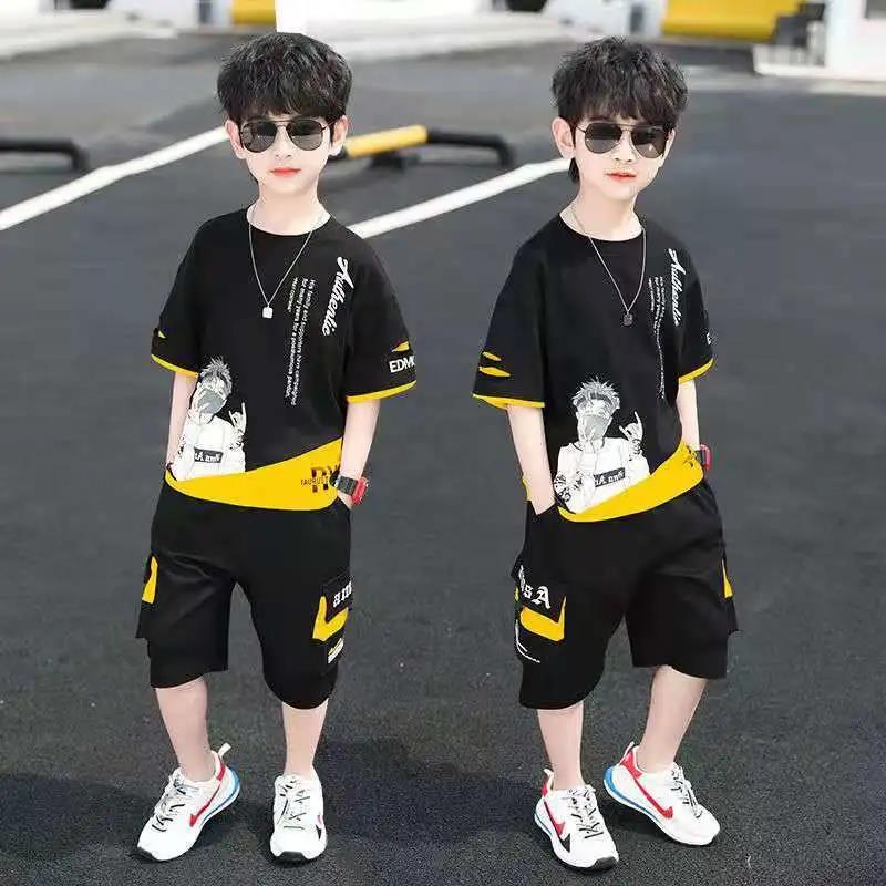 Set Đồ Mùa Hè 2 Món Gồm Áo Tay Ngắn + Quần Ống Rộng Dành Cho Bé Từ 3-4 - 5-6 - 7-8 - 9-10 - 11-12 - 13-14 - 1 Áo Thun Kích Thước 110-160cm