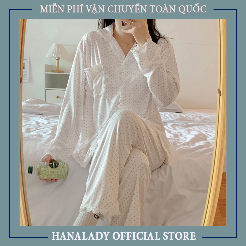 Pyjama lụa cao cấp, đồ ngủ nử, chất liệu lụa họa tiết chấm bi, mã sp: P512