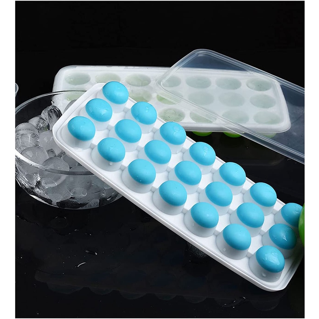 Khuôn Silicone Làm Đá Viên Hình Tròn Có Nắp Đậy Tiện Dụng