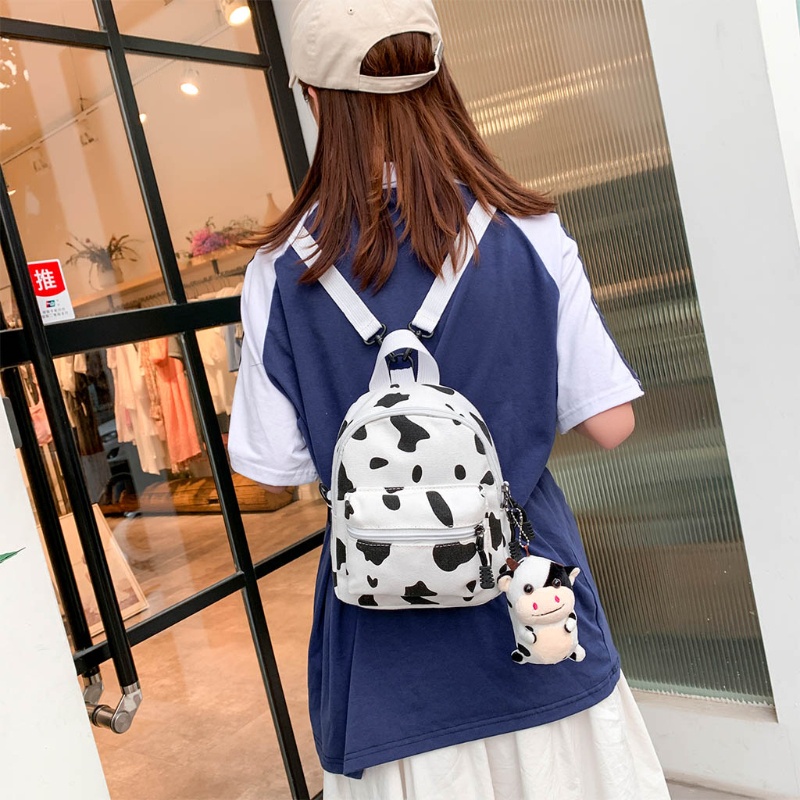 Ba Lô Vải Bố Mini In Họa Tiết Bò Sữa Cho Nữ
