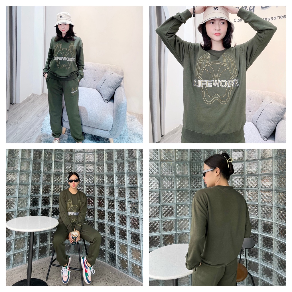 (HÀNG XUẤT XỊN) Áo tay dài Thêu Hình Lifework, Logo Thêu Sắc nét Full tag-code Size S M L 4 Màu: ĐEN, TÍM, XANH RÊU, KEM