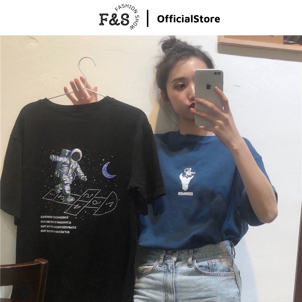 Áo thun tay lỡ unisex phi hành gia FERINE - Áo phông F&S nam nữ form rộng cho cặp đôi phong cách hàn quốc