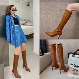 Giày boot cổ lửng gót nhọn 9cm màu da bò GBCL-06N