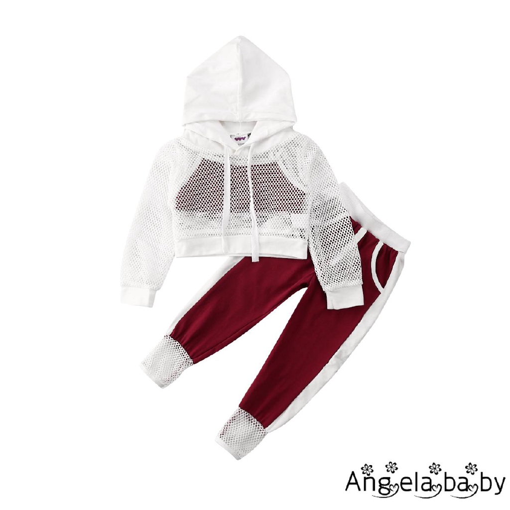 Set đồ gồm áo hoodie/ áo croptop và quần thời trang dành cho bé gái