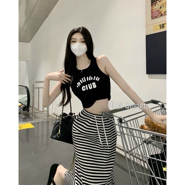 Set váy sọc kèm áo croptop thun ba lỗ ☘️☘️☘️GB alohashop91