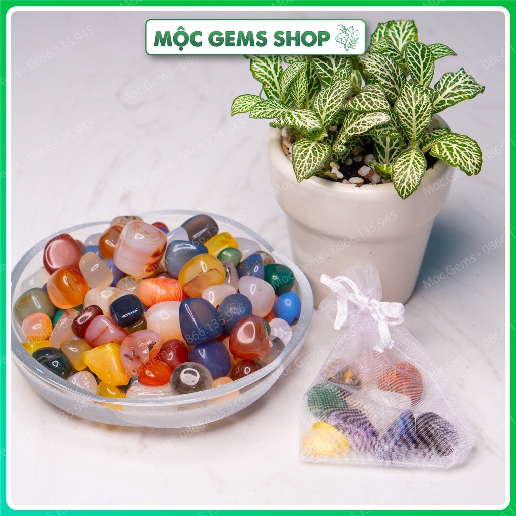 10 Viên Đá Thanh Tẩy Tarot Kèm Túi Voan Xinh Xắn, Túi Đá Phong Thủy Nhiều Màu Sắc