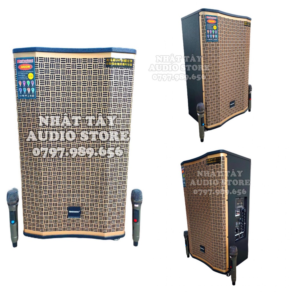 Loa karaoke di động - Temeisheng ED 1522 - Loa kẹo kéo công suất lớn với bass 4 tấc 2 micro UHF karaoke cực hay