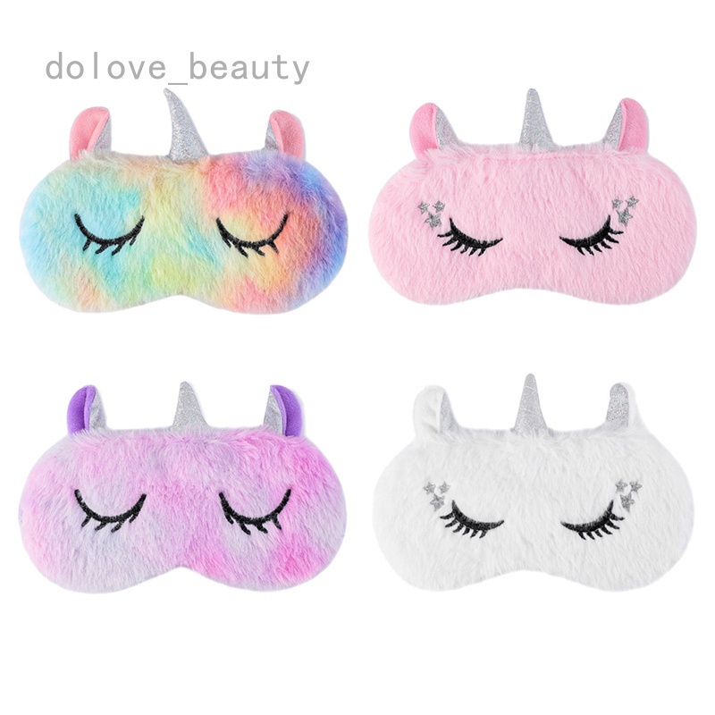 Mặt nạ che mắt ngủ hình kỳ lân nhồi bông mềm mại dễ thương cho bé gái
