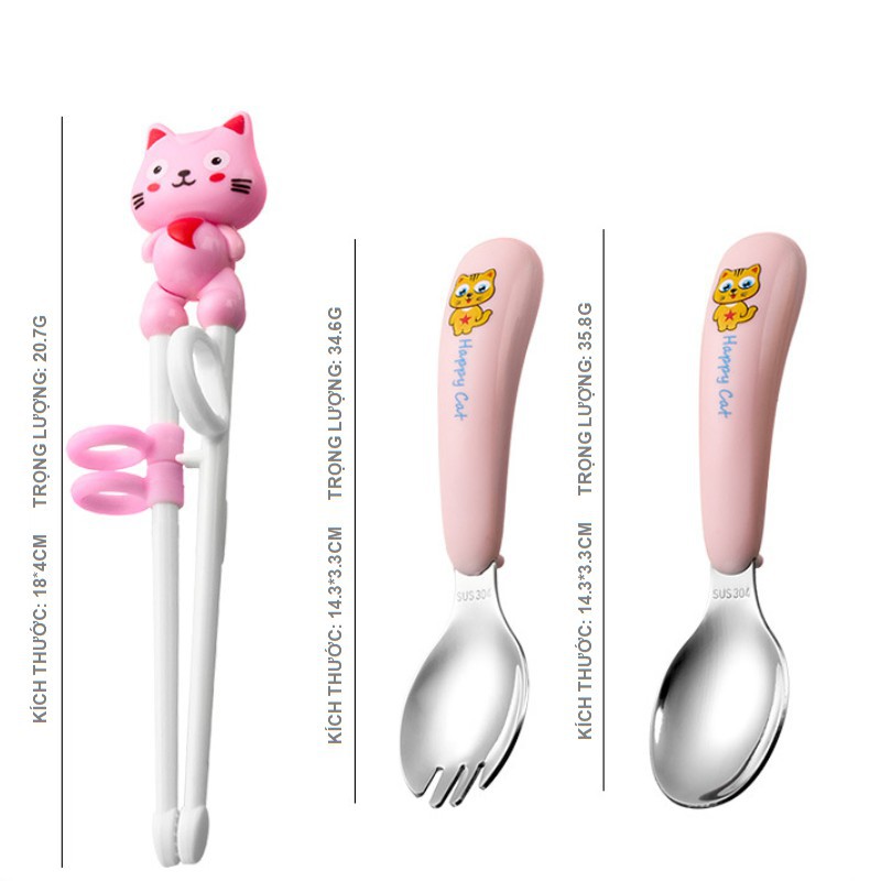 Bộ Thìa-Dĩa-Đũa Cho Bé Tập Ăn-Tập Xúc-Ăn Dặm-Cán Ngắn Có nút Chặn An Toàn-kèm Hộp Đựng Vệ Sinh