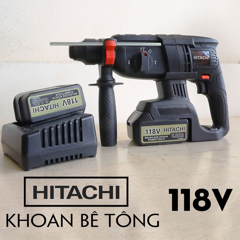 Máy Khoan Đục Bê Tông HITACHI 118V 3 Chức Năng, 2 PIN, Không Chổi Than