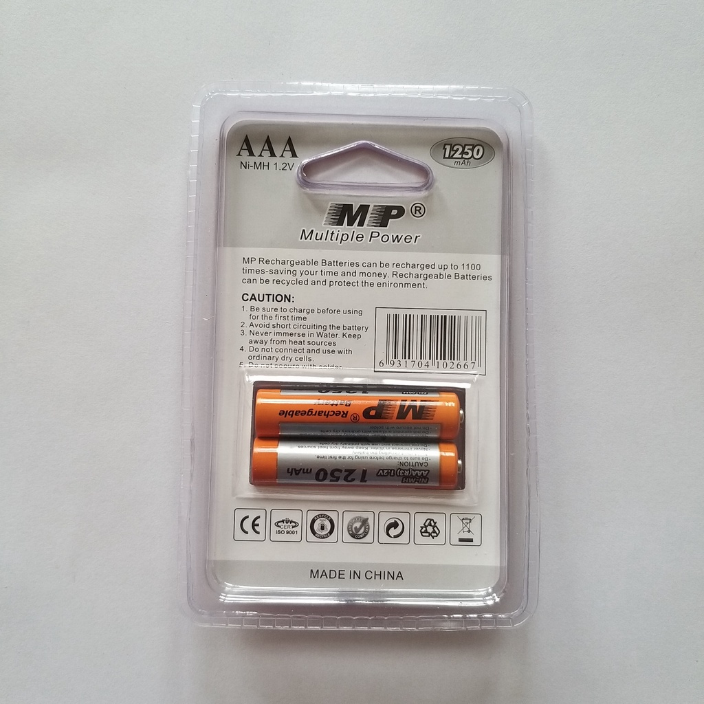 2 viên Pin sạc đũa AAA MP dung lượng cao 1250 maH