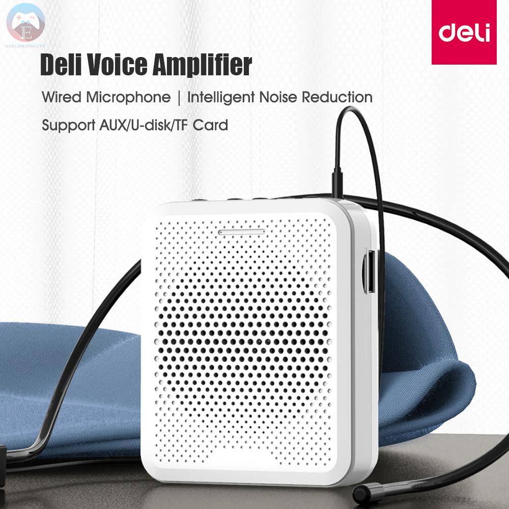 Ê Deli Voice Amplifier Wired Microphone Speaker Intelligent Noise Reduction Music Player Support AUX/U-disk/TF Card/USB 1200mAh Rechargeable Battey for Teaching/Tour Guide/Market