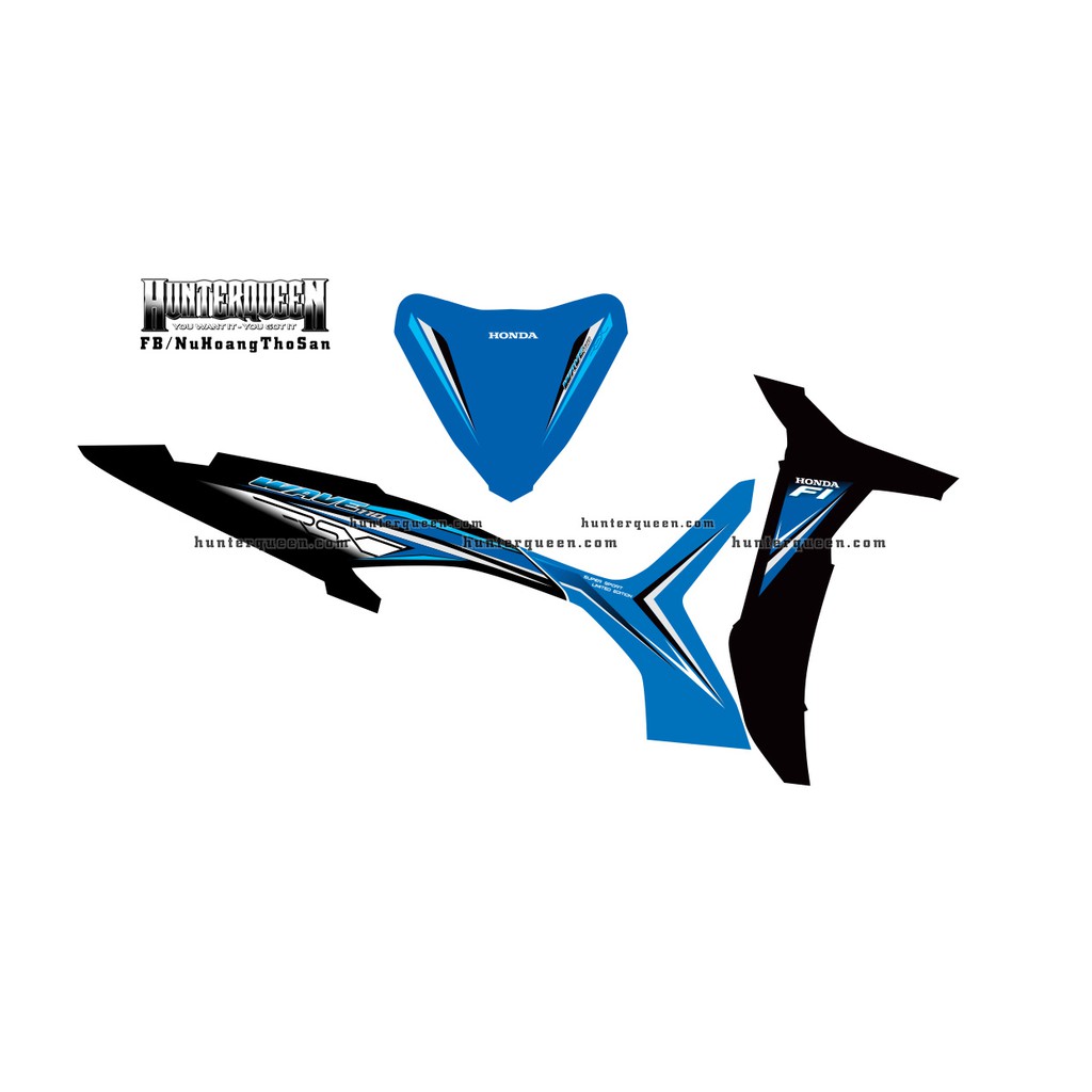 Tem rời dán xe WAVE RSX 2014 đen xanh, phối màu hài hòa. Thiết kế theo yêu cầu