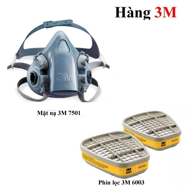 Bộ Mặt Nạ Phòng Độc 3M 7501 Kèm Phin Lọc 3M6003 -Mặt nạ Phun Thuốc Sâu Phun Sơn,Chống Bụi Chống Khói Độc Chống Hóa Chất