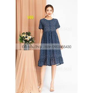 [BIGSALE]Váy bầu thiết kế voan hoa nhí - V69 [FREE SHIP]