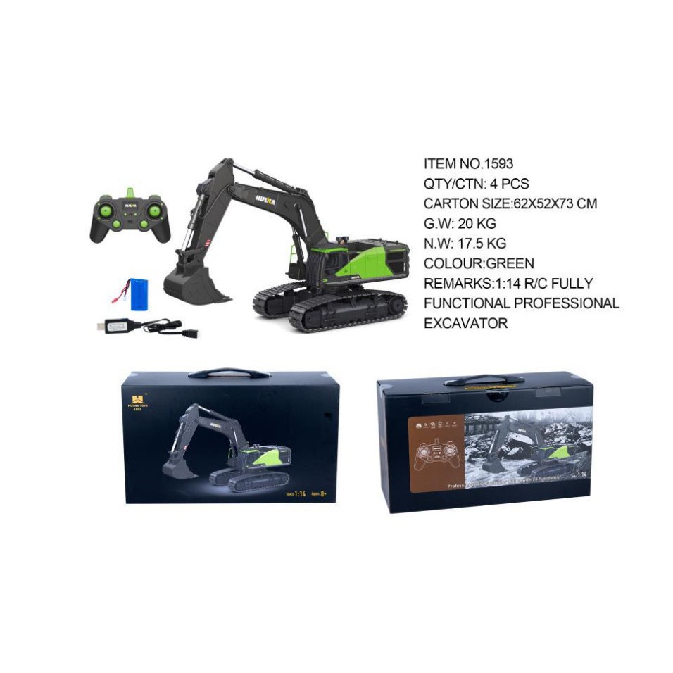 Mô hình máy xúc Huina 593 Huina 1593 RC Excavator 1/14 Model 22CH Truck 2.4G  Máy múc điều khiển từ xa hulna  Chính Hãng