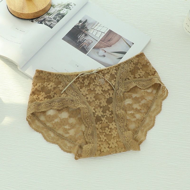 Quần lót nữ ren thông hơi cao cấp kháng khuẩn mềm mại thoáng mát viền ren mix nơ dây Q2654