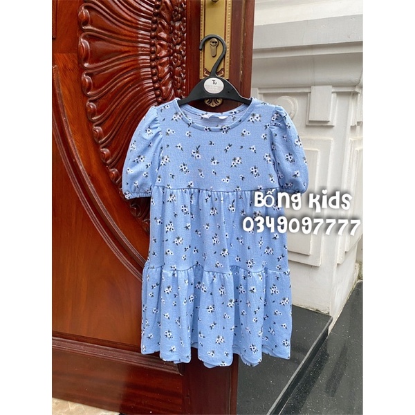 Váy Hè Bé Gái Tay Bồng Hoa Nhí Xanh