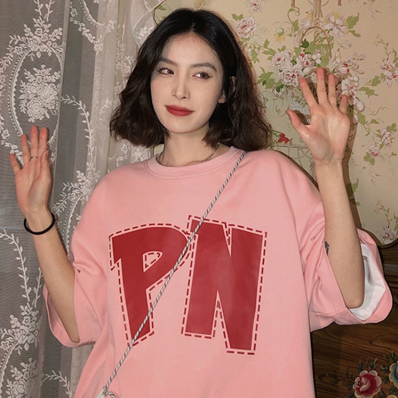 NRVP Áo Thun Nữ Ngắn Tay In Chữ Phong Cách Hàn Quốc