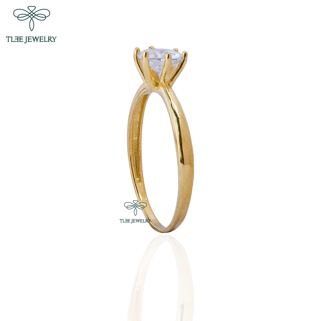 Nhẫn bạc nữ TLEE đá sáu chấu mạ vàng 14k viền trơn cao cấp TleeJewelry A0149