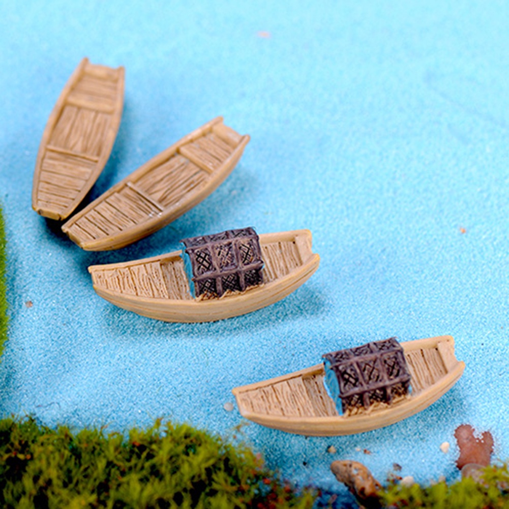 【SPP】Resin Fishing  Awning Boat Mini Landscape Figurine Garden Ornament Home Decor