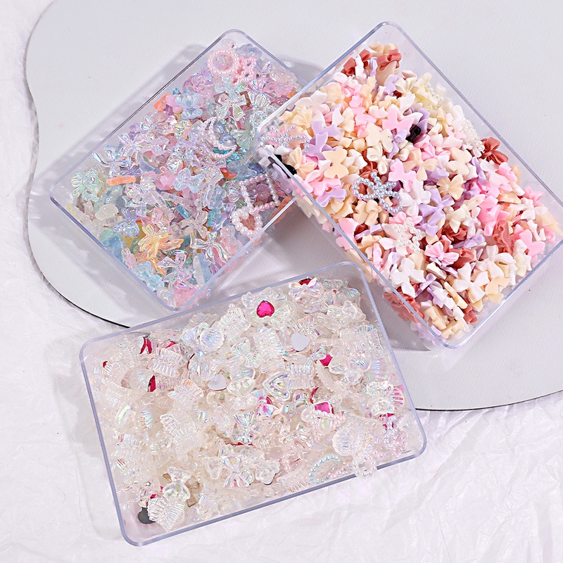 1 Hộp Phụ Kiện Trang Trí Móng Nghệ Thuật Hình Nơ/Gấu Hoạt Hình