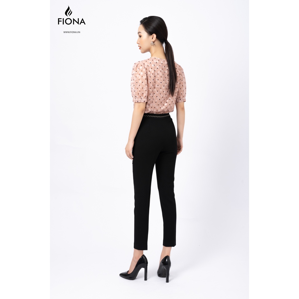 Quần Tây dáng Baggy Nữ Cạp Cao FIONA, Quần Nữ Công Sở đai thêu chỉ ánh kim F351318
