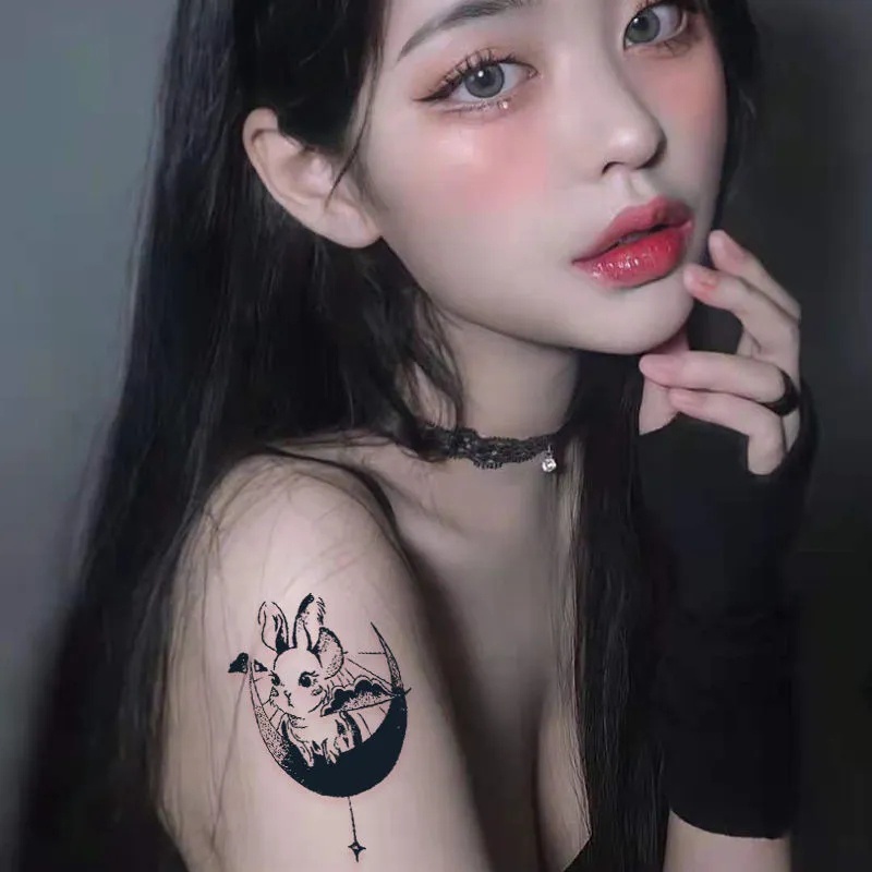 Miếng Dán Hình Xăm Tạm Thời Hình Hổ / Cá Voi / Mặt Trăng Màu Đen Chống Thấm Nước