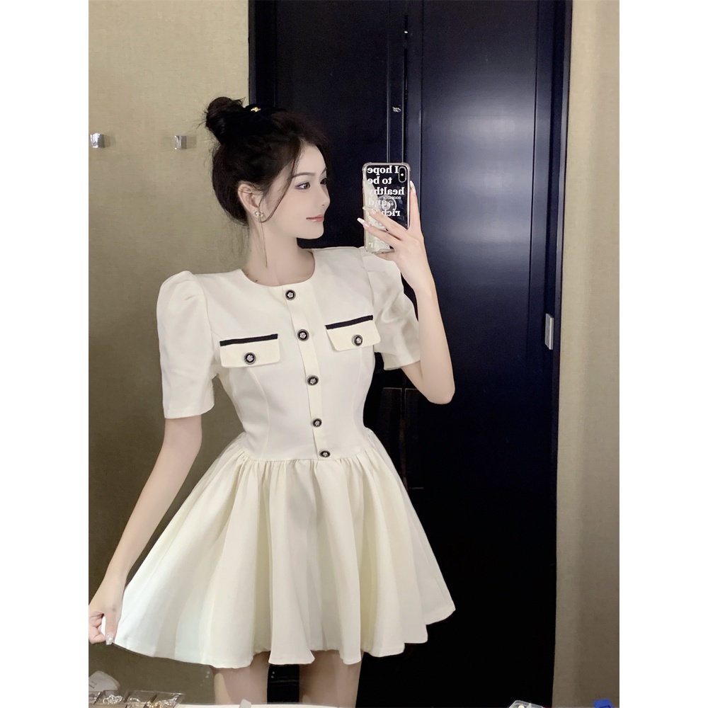 Đầm Cổ Tròn Tay Phồng Thời Trang Sang Trọng Cho Nữ