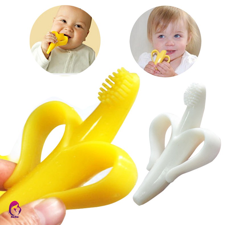 Đồ ngậm giảm ngứa răng cầm tay hình trái chuối chất liệu silicon an toàn cho bé