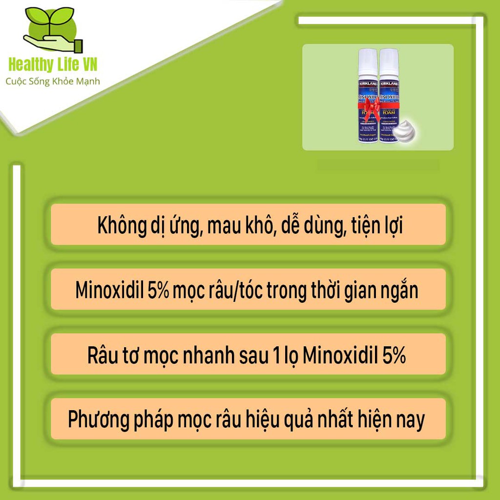 Minoxidil 5% Dạng Bọt Mọc Râu Tóc Kirkland Mỹ Combo 2 Lọ