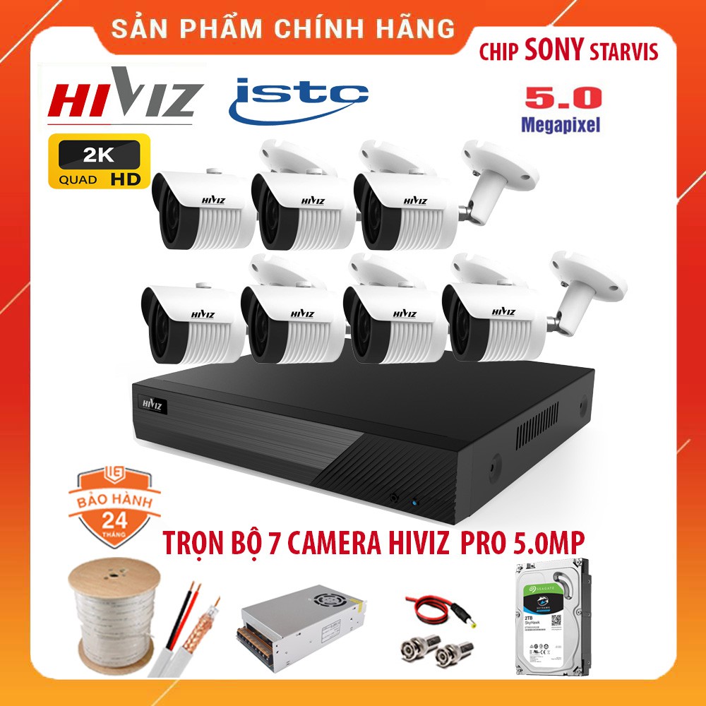 Bộ Camera giám sát HIVIZ Pro 5.0MP {2K} Siêu nét - Đủ Bộ [5/6/7/8 Camera] 5.0MP, Kèm HDD, Đầy đủ phụ kiện lắp đặt