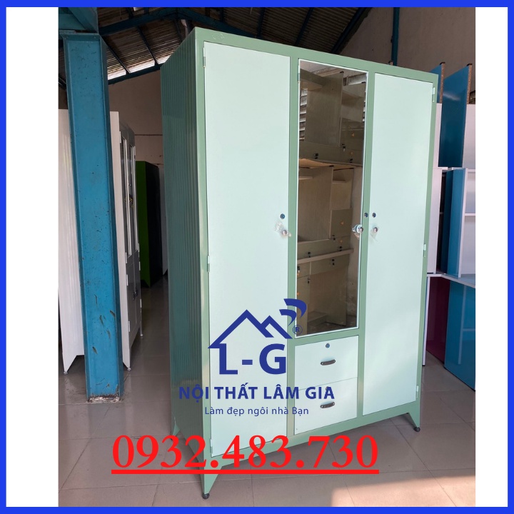 Tủ sắt đựng quần áo 3 cánh sơn tĩnh điện sắt dày màu xanh Pastel mới 2022 HCM