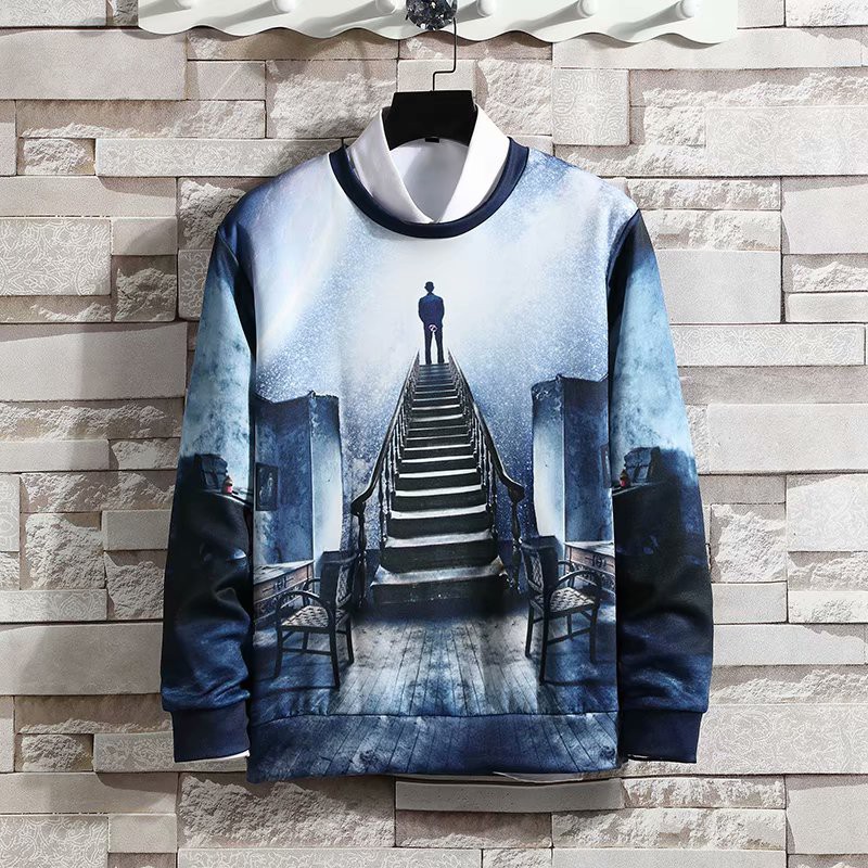 Áo sweater giả cổ sơ mi in họa tiết bầu trời 3D thời trang cho nam | BigBuy360 - bigbuy360.vn