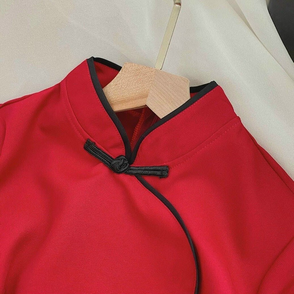 Đầm Xoè Nữ LuShop Sắc Đỏ Lệch Tà May 2 Lớp hợp với Chơi Tết Dạo Phố Đi Chơi Hàng Cao Cấp Giá Tốt