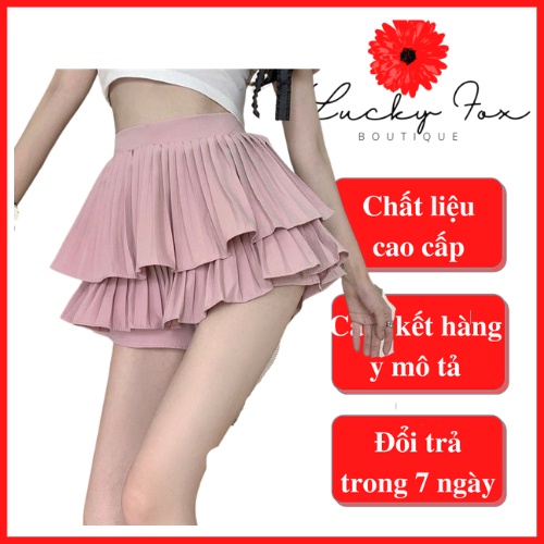 Chân váy bèo nữ xếp ly 2 tầng có quần trong chất liệu tuyết mưa loại 1 CD049 LUCKY FOX STORE