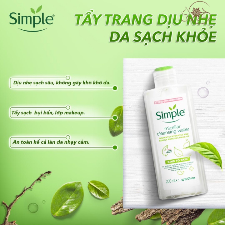 Nước tẩy trang dịu nhẹ Simple Kind To Skin Micellar Water dễ chịu cho da mặt 200ml - GALIBE OFFICIAL STORE | BigBuy360 - bigbuy360.vn