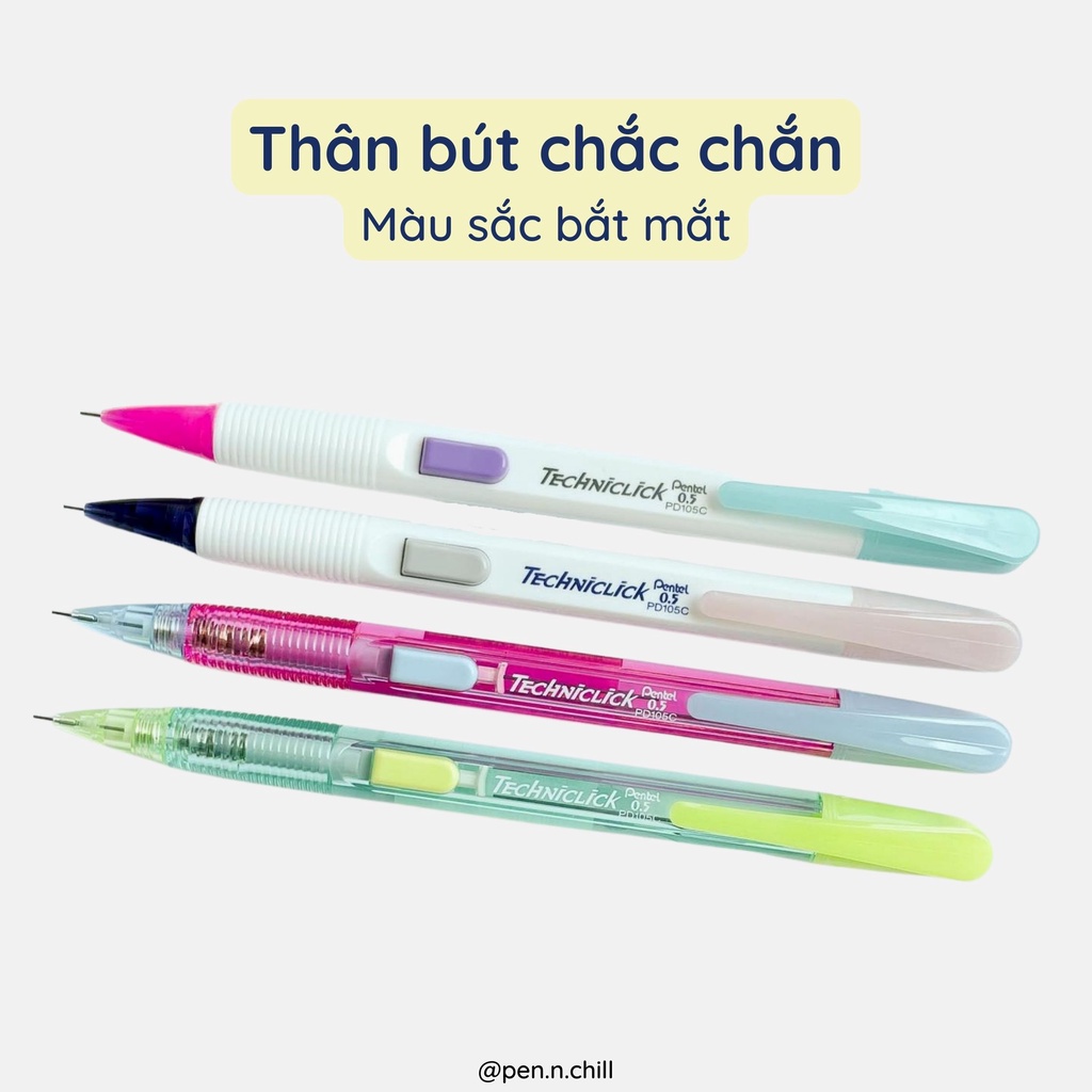Bút chì bấm cạnh Pentel Techniclick phiên bản mới cỡ ngòi 0.5mm