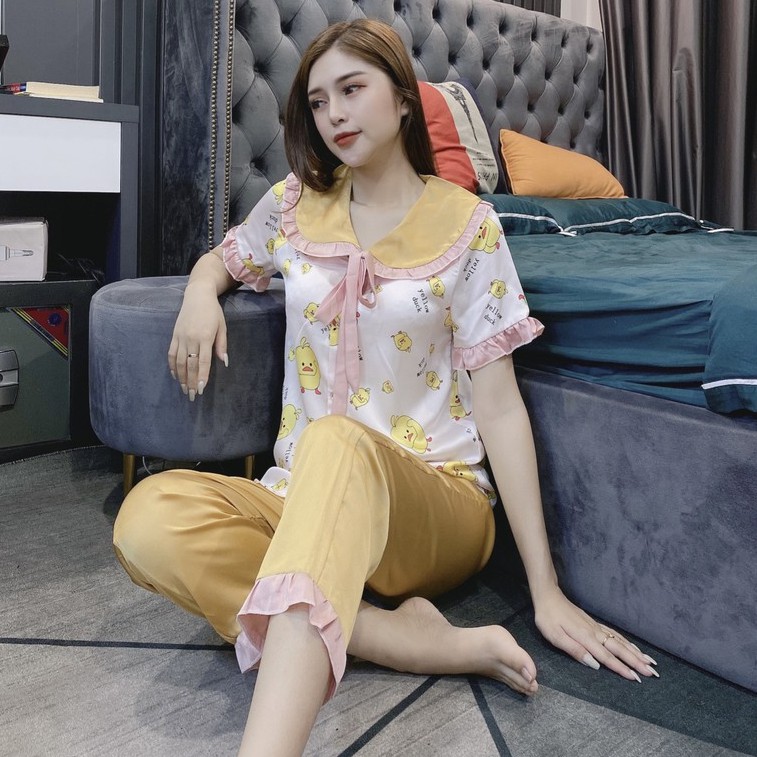 Đồ bộ mặc nhà , pijama lụa cộc tay quần dài chất liệu latin cao cấp mặc cực kì êm thoáng không nóng bí với hơn 50 mẫu | BigBuy360 - bigbuy360.vn